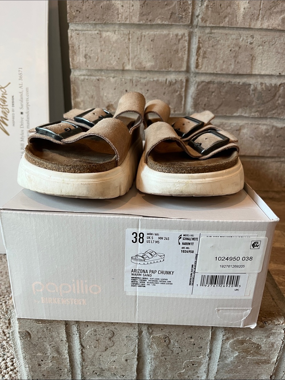 Birkenstock Papillio Arizona Pap Chunky Beige Double-Buckle Sandals size 38